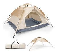 Warmiehomy Pop Up Tent, 3-4 Person Waterproof Camping Tent, Double Layer Automatic Dome Tent with Removable Outer Tarp, Portable Outdoor Backpacking Tents for Family Camping Hiking, Cream