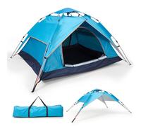 Warmiehomy Pop Up Tent, 3-4 Person Waterproof Camping Tent, Double Layer Automatic Dome Tent with Removable Outer Tarp, Portable Outdoor Backpacking Tents for Family Camping Hiking, Blue