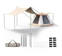 Warmiehomy Pop Up Tent Automatic, 3-4 Person Camping Tents, 3 in 1 Waterproof Dome Canopy Tent with 2 Porch 4 Mesh Doors, Camping Tent for Family Outdoor Picnics, 210x210x145cm