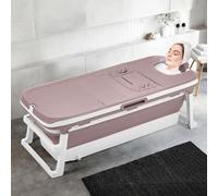 Warmiehomy Portable Bathtub for Adult, 153x54x61CM Folding Massage Sweat Steam Bath Tub with Lid, Large Thicken Plastic Adult Bathtub, Freestanding Bathtubs Home Sauna, Pink