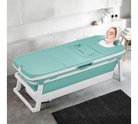 Warmiehomy Portable Bathtub for Adult, 153x54x61CM Folding Massage Sweat Steam Bath Tub with Lid, Large Thicken Plastic Adult Bathtub, Freestanding Bathtubs Home Sauna, Blue