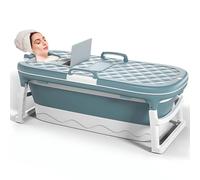 Warmiehomy Portable Foldable Bathtub Adult, 138x62x52cm Folding Bathtub | Thicken Free Standing Soaking Baths, Massage Sweat Steaming Bathtub with Lid, Home Sauna Bathtubs for Adults Children, Blue.