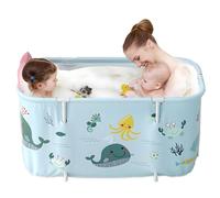Warmiehomy Portable Foldable Bathtub for Adults,120X50X55cm Freestanding Soaking Bathtub with Cushion and Backrest,Hot Bath Ice Bath SPA Tub for Shower,Folding Bathtub for Adults Kids,Ocean Style