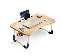 Warmiehomy Portable Laptop Desk with USB Ports, Foldable Legs & Cup Slot, Bed Table with Drawer, Small Fan & Lamp, Maple