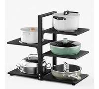 Warmiehomy Pots and Pans Organiser, 5 Tier Adjustable Non-slip Saucepan Rack, Storage Organiser Rack for Kitchen Cabinet Organizers, Saucepan Storage with 2 DIY Methods
