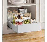 Warmiehomy Pull Out Cabinet Organiser 25cm Width Slide Out Drawer Storage Extendable Sliding Shelves for Kitchen Cupboard, Pantry, Bathroom, White Sliding Drawer No Need Drill, 25x43x8cm