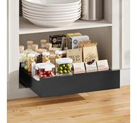 Warmiehomy Pull Out Cabinet Organiser 35cm Width Slide Out Drawer Storage Extendable Sliding Shelves for Kitchen Cupboard, Pantry, Bathroom, Black Sliding Drawer No Need Drill, 35x43x8cm
