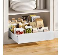 Warmiehomy Pull Out Cabinet Organiser 35cm Width Slide Out Drawer Storage Extendable Sliding Shelves for Kitchen Cupboard, Pantry, Bathroom, White Sliding Drawer No Need Drill, 35x43x8cm