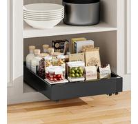 Warmiehomy Pull Out Cabinet Organiser Expandable Pull Out Kitchen Storage Width 30-52cm Adjustable Sliding Drawer for Cupboard, Pantry, Bathroom, No Need Drill and Nailing, Black Sliding Shelf