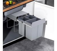 Warmiehomy Pull Out Kitchen Bin 40L Recycling Bins for Kitchen Built-In 3 Waste Bins with Handle 2x10L+20L Removal Container with Fixing Waste Brackets