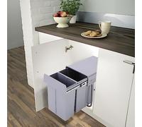 Warmiehomy Pull Out Kitchen Bin, Built-In Kitchen Bin, Built-In Waste Bin, Recycle Bin for Kitchen, Multi Waste Container, with Front Fixing Brackets - Grey, H420xD262xW490mm, 30L(10L+20L)