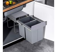 Warmiehomy Pull Out Kitchen Waste Bin, Built-In, Recycle & Multi Waste Container, with Front-Fixing Brackets - Grey, H430xD340xW490mm, 40L(2x20L)