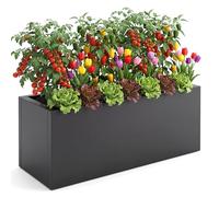 Warmiehomy Raised Beds for Garden, Galvanised Steel Trough Planter Outdoor Planter Box with Drainage Holes, 70x30x30cm, 60L Metal Garden Bed with Safety Edging for Vegetables, Flowers, Herbs, Black