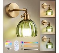 Warmiehomy Rechargeable Wall Lights, Battery Operated Wireless Wall Sconces with Remote & Bulb, 12 RGB Colors & 3 Color Temperature, Dimmable Indoor Wall Lamp for Living Room Bedroom, Green Tulip