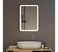 Warmiehomy Rectangular Bathroom Mirror with Lights,50x70cm LED Illuminated Bathroom Mirror with Dimmable Light Demister Pad Touch Switch,Gold