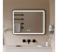 Warmiehomy Rectangular Bathroom Mirror with Lights,60x80cm LED Illuminated Bathroom Mirror with Dimmable Light Demister Pad Touch Switch,Black