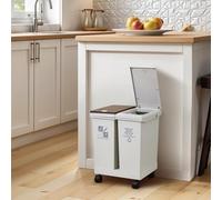 Warmiehomy Recycling Bins 24L Double Compartments Bin Press Dry Wet Separation Waste Bin with Lids Detachable Rubbish Bin with Wheels Kitchen Trash Can for Living Room, Bathroom,34x28x43cm