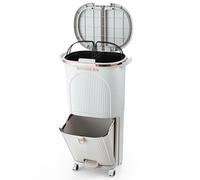 Warmiehomy Recycling Bins for Kitchen 38L Pedal Bin with Double Inner Bucket 2 Tier Trash Can with 3 Compartment Garbage Bin with 2 Lids Vertical Waste Dry and Wet Separation System with Wheels
