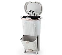 Warmiehomy Recycling Bins for Kitchen 38L Pedal Bin with Inner Bucket 2 Tier Trash Can with 2 Compartment Garbage Bin with Lid Vertical Waste Separation System with Wheels