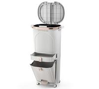 Warmiehomy Recycling Bins for Kitchen 42L Pedal Bin with Double Inner Bucket 3 Tier Trash Can with 4 Compartment Garbage Bin with 2 Lids Vertical Waste Dry and Wet Separation System with Wheels