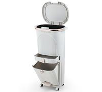 Warmiehomy Recycling Bins for Kitchen 42L Pedal Bin with Inner Bucket 3 Tier Trash Can with 3 Compartment Garbage Bin with Lid Vertical Waste Separation System with Wheels