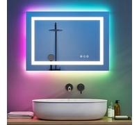 Warmiehomy RGB Bathroom Mirror with Lights,Rectangular 500x700mm Illuminated LED Bathroom Mirror 3 Colour Dimmable Lights Demister Pad Touch Switch,Aluminium Frame