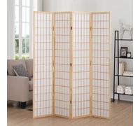 Warmiehomy Room Dividers Free Standing 4 Panel Folding Screens and Room Dividers 180CM x 180CM Privacy Screen for Home Living Room Bedroom Office Lobby, Wood Color