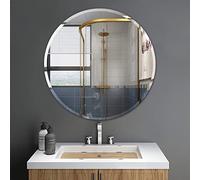 Warmiehomy Round Bathroom Mirror Frameless Circle Adhesive or Hanging Wall Mirror 2 in 1 with Bevelled Edge for Bathroom Bedroom Living Room(40 x 40 cm)