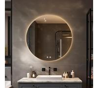 Warmiehomy Round Bathroom Mirror with Lights,60cm Illuminated LED Bathroom Mirror with 3 Colour Lighting Demister Pad Touch Switch