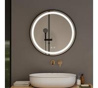 Warmiehomy Round Bathroom Mirror with Lights,60cm Illuminated LED Bathroom Mirror with Dimmable Light Demister Pad Touch Switch,Black