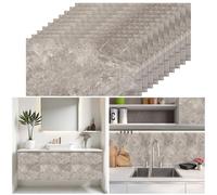 Warmiehomy Self Adhesive Marble Tiles 60x30cm 10Pcs Thicken Wall Tiles Waterproof,Peel and Stick on Vinyl Tiles for Living Room Bedroom Bathroom Kitchen Splashback,Grey Crackles