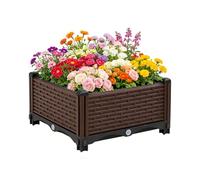 Warmiehomy Set of 1 Outdoor Garden Raised Bed, Planter Box with Drainage Holes, 40x40x19cm Polypropylene Planting Container for Growing Flowers, Herbs,Vegetables, Brown