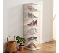 Warmiehomy Shoe Boxes Stackable 6 Pack Plastic Slim Shoe Storage Breathable | Narrow Shoe Storage Cabinet for Hallway, Dustproof Shoe Storage Organiser with Flip Door for Entryway Shoe Storage with Lids