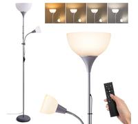 Warmiehomy Silver Grey Modern Mother & Child Floor Lamp Light with Reading Lamp, Dimmable Floor Lamp with Remote & Button Control, Uplighter Tall Standing Lamp with Adjustable Heads for Living Room