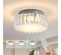Warmiehomy Small Crystal Ceiling Light,20cm Dimmable Modern LED Crystal Ceiling Lamp with Remote Control,18W Semi Flush Mount Ceiling Lighting for Living Room Kitchen Hallway