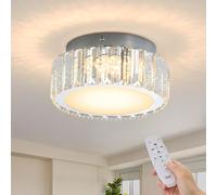 Warmiehomy Small Crystal Ceiling Light,20cm Dimmable Modern LED Crystal Ceiling Lamp with Remote Control,18W Semi Flush Mount Ceiling Lighting for Living Room Kitchen Hallway