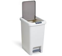 Warmiehomy Small Waste Bins 8L Bathroom Pedal Bin with Lid Double Open Plastic Push Button Trash Can Narrow Toliet Garbage Bin for Kitchen, Bathroom, Bedroom, Office, 19.5x27x30.5cm