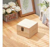 Warmiehomy Small Wooden Box with Hinged Lid 14 x 14 x 10cm Unpainted Plain DIY Handmade Wooden Storage Box for Jewelry Keys Treasure Gift Memory Decorative