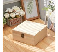 Warmiehomy Small Wooden Box with Lid 22.5 x 22.5 x 10cm Unpainted Plain DIY Handmade Wooden Storage Box for Photo Letters Stamps Gift Jewelry Treasure Memory Keepsake