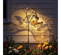 Warmiehomy Solar Lights Outdoor Garden Ornaments, Waterproof Metal Dual Mode LED Solar Watering Can Garden Lights with Warm String, Retro Hollow Butterfly Fairy Stake Lights for Yard Lawn Pathway