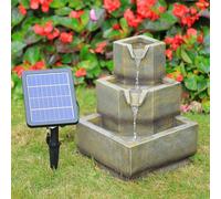 Warmiehomy Solar Powered Water Feature, 3 Tier Cascading Waterfall Solar Water Fountain with LED Lights, Garden Fountains and Water Features Outdoor, 28 * 28 * 36.5cm, Golden (small fountain)
