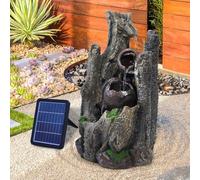 Warmiehomy Solar Powered Water Feature, Cascading Waterfall Rockery Decoration Garden Ornament Fountain with LED Lights, 33 x 26 x 56cm Size Garden Fountains and Water Features Outdoor