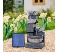 Warmiehomy Solar Water Feature for the Garden, 4-Tier Solar Water Fountain with LED Lights, 46.5CM Outdoor Waterfall Fountain for Garden, Resin Solar Powered Water Fountain for Patio Decor, Grey
