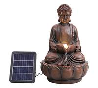 Warmiehomy Solar Water Features, Solar Powered Water Feature Buddha, Outdoor Water Features for the Garden with Solar Powered Pump & LED Lights, Zen Garden Fountains Water Fountain, Brown 48 CM