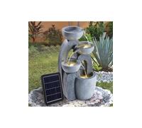 Warmiehomy Solar Water Fountain, 4 Tier Cascading Solar Water Feature 54cm Waterfall with Solar Powered Pump & LED Lights Garden fountains for Outdoor Water Features, Grey