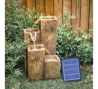 Warmiehomy Solar Water Fountain, 4 Tier Stepped Solar Water Feature, Wooden Style Waterfall with Solar Powered Pump & LED Lights for Outdoor, Garden, Backyard, Water Features Height 48 CM