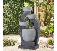 Warmiehomy Solar Water Fountain, 4 Tier Textured Cascading Solar Water Feature 63cm Waterfall with Solar Powered Pump & LED Lights Garden fountains for Outdoor Water Features, Grey