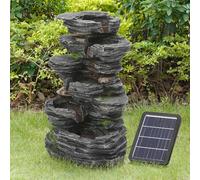 Warmiehomy Solar Water Fountain, 5 Tier Cascading Solar Water Feature Rockery Waterfall with Solar Powered Pump & Warm Lights for Outdoor, Garden fountains and Water Features, Height 48CM, Grey