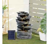Warmiehomy Solar Water Fountain, 5 Tier Cascading Solar Water Feature, Waterfall with Solar Powered Pump and LED Lights for Outdoor, Garden Fountains and Water Features, Height 46CM, Grey