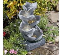 Warmiehomy Solar Water Fountain, 5 Tier Petal Bowl Solar Water Feature 47cm Waterfall with Solar Powered Pump & LED Lights Zen Garden fountains for Outdoor Water Features, Flower Natural Design